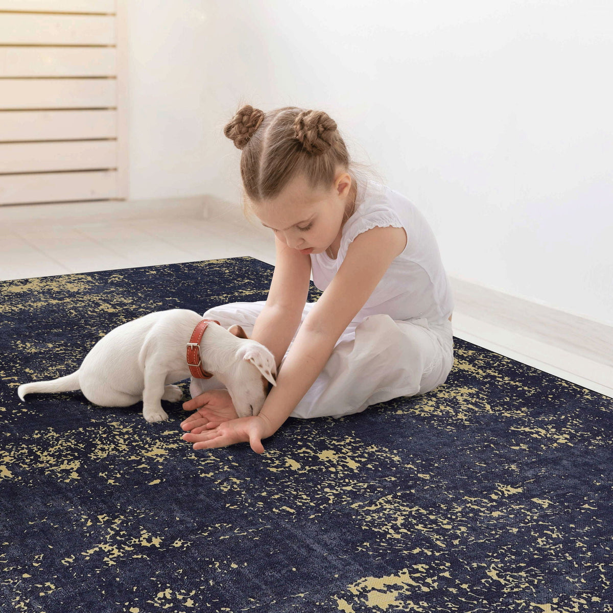 Abstract Washable Area Rug with Stain Resistance - Light Blue, Gray, or Black