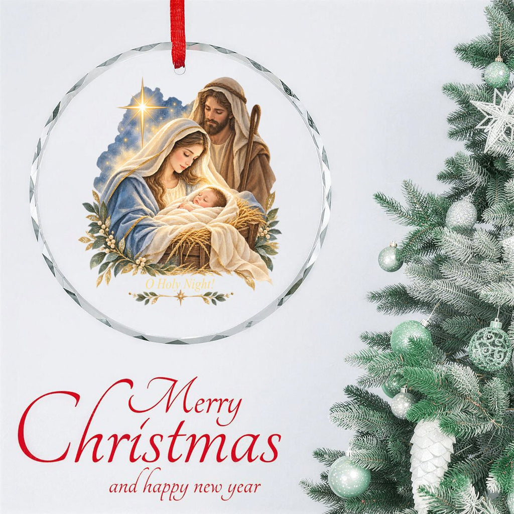 O Holy Night Baby Jesus Round Glass Christmas Ornament