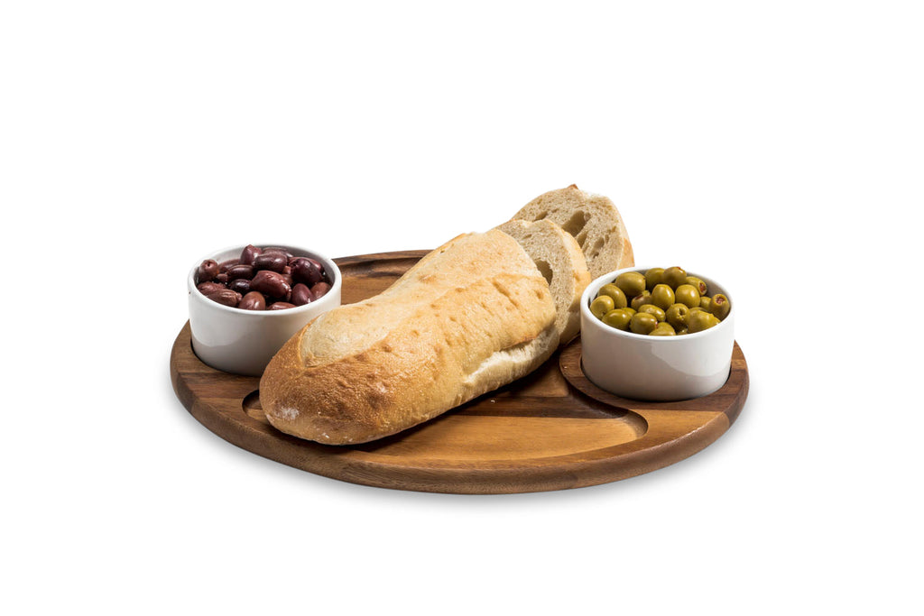 Charcuterie/ Serving Tray w/ 2 ceramic bowls w/ lids