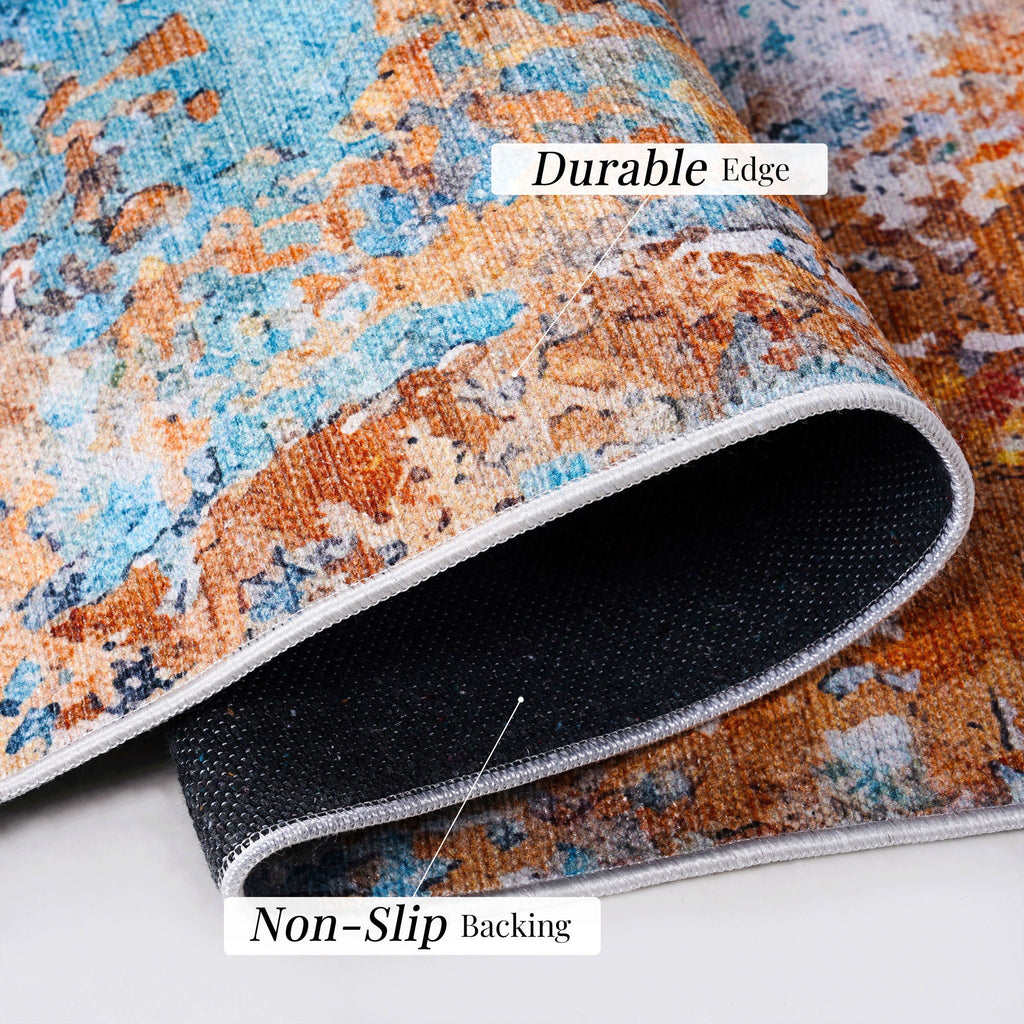 Abstract Washable Area Rug with Stain Resistance - Light Blue, Gray, or Black