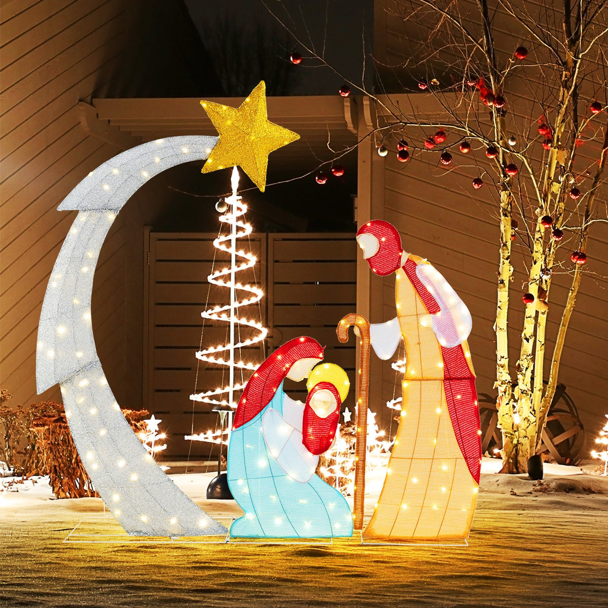 5 ft Christmas Nativity Set Pre-Lit Nativity Scene with 140 Warm White LED Lights