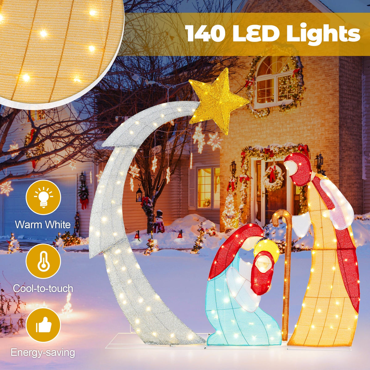 5 ft Christmas Nativity Set Pre-Lit Nativity Scene with 140 Warm White LED Lights