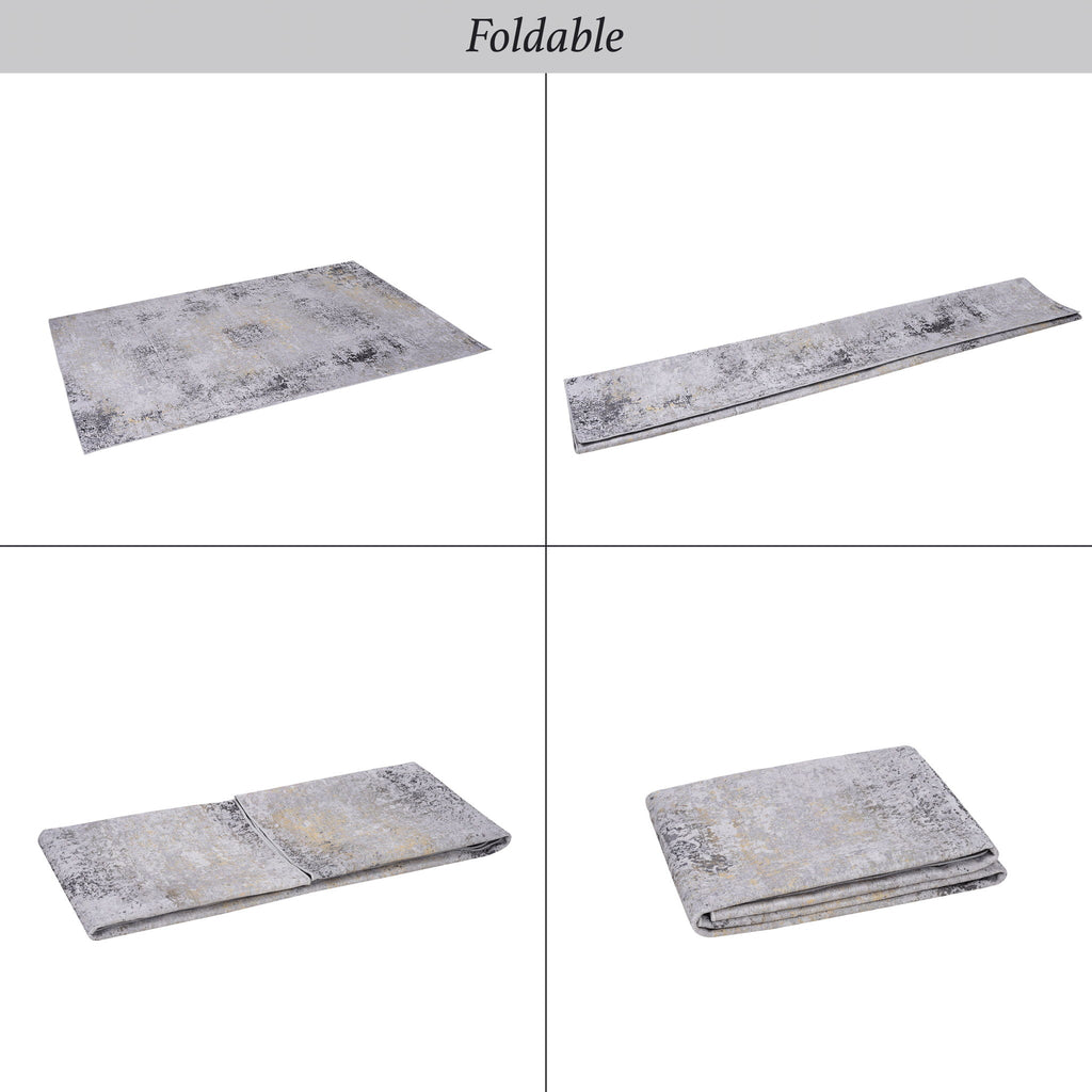 Abstract Washable Area Rug with Stain Resistance - Light Blue, Gray, or Black