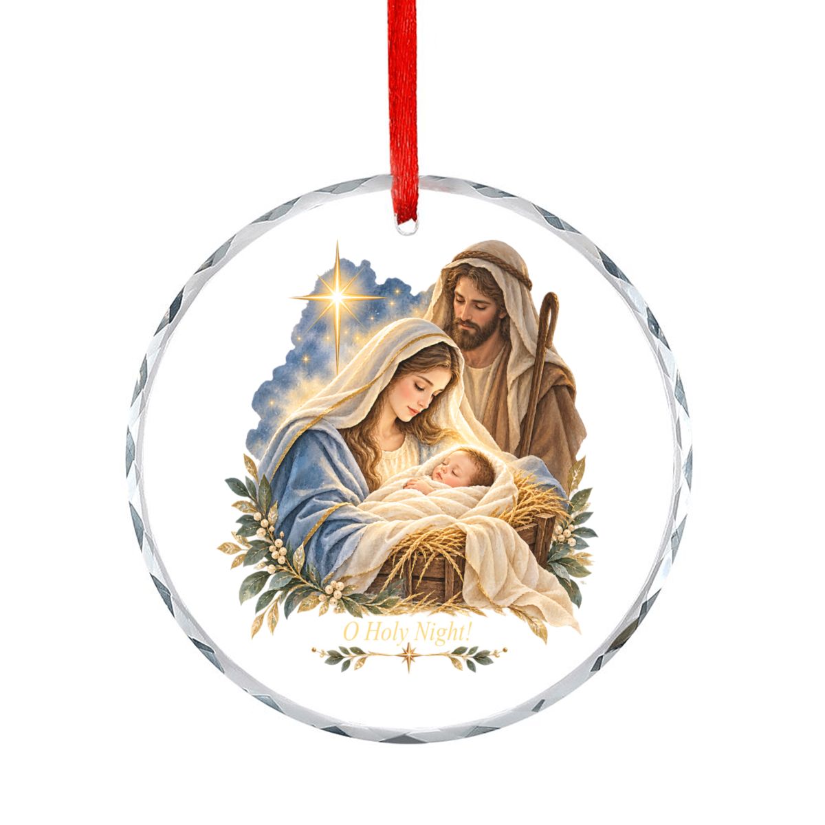 O Holy Night Baby Jesus Round Glass Christmas Ornament