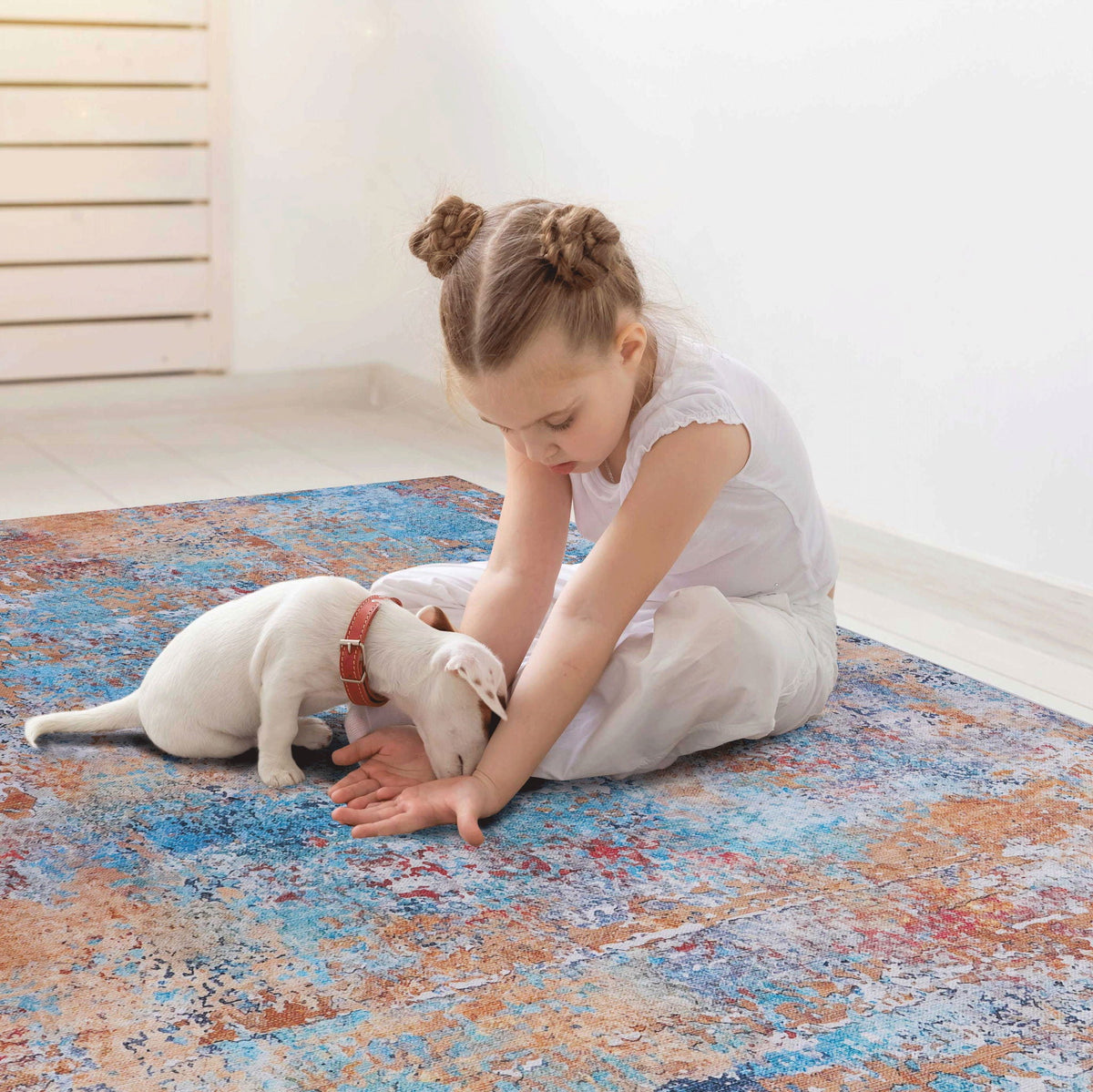 Abstract Washable Area Rug with Stain Resistance - Light Blue, Gray, or Black