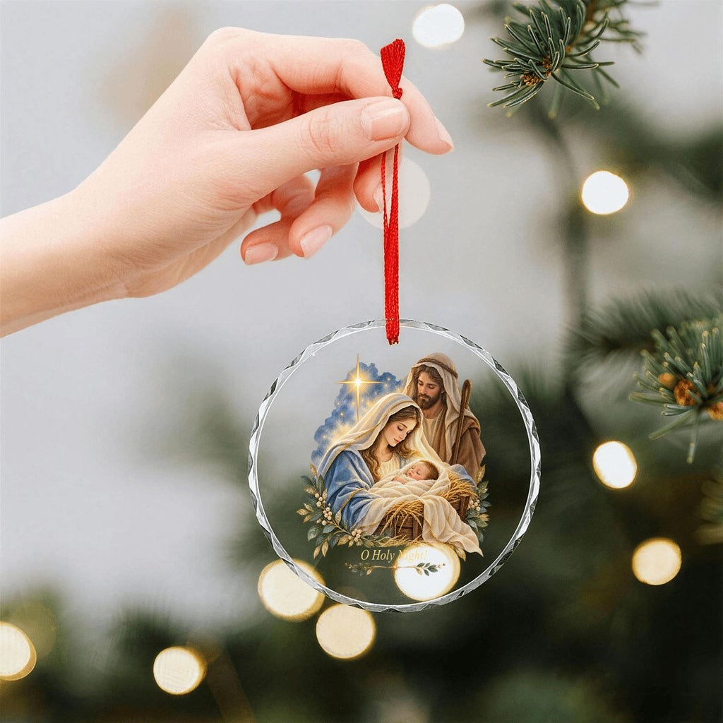 O Holy Night Baby Jesus Round Glass Christmas Ornament