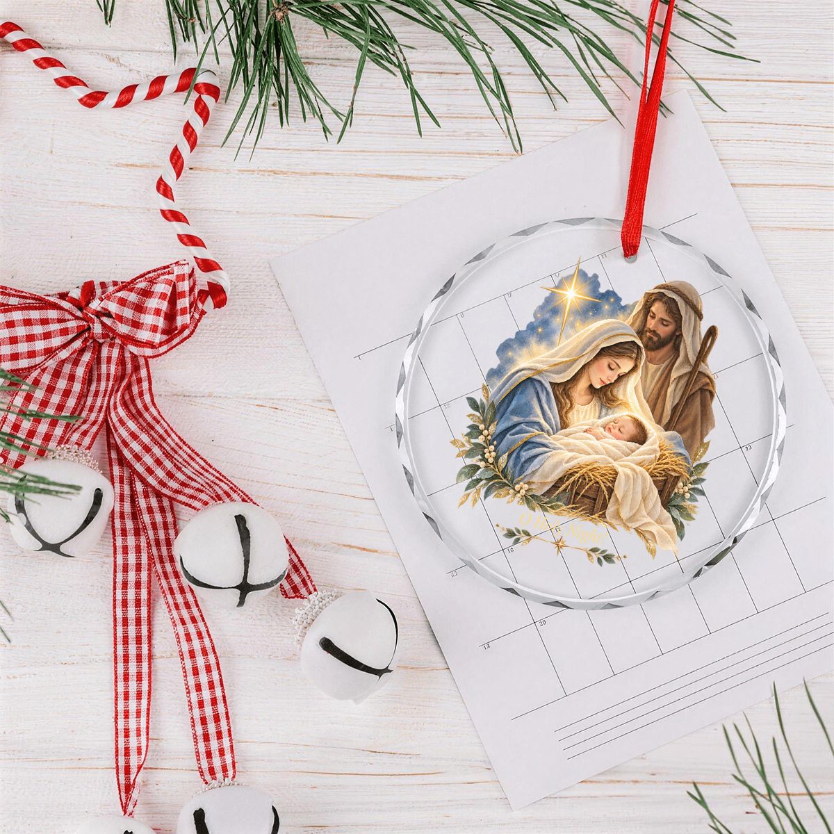 O Holy Night Baby Jesus Round Glass Christmas Ornament