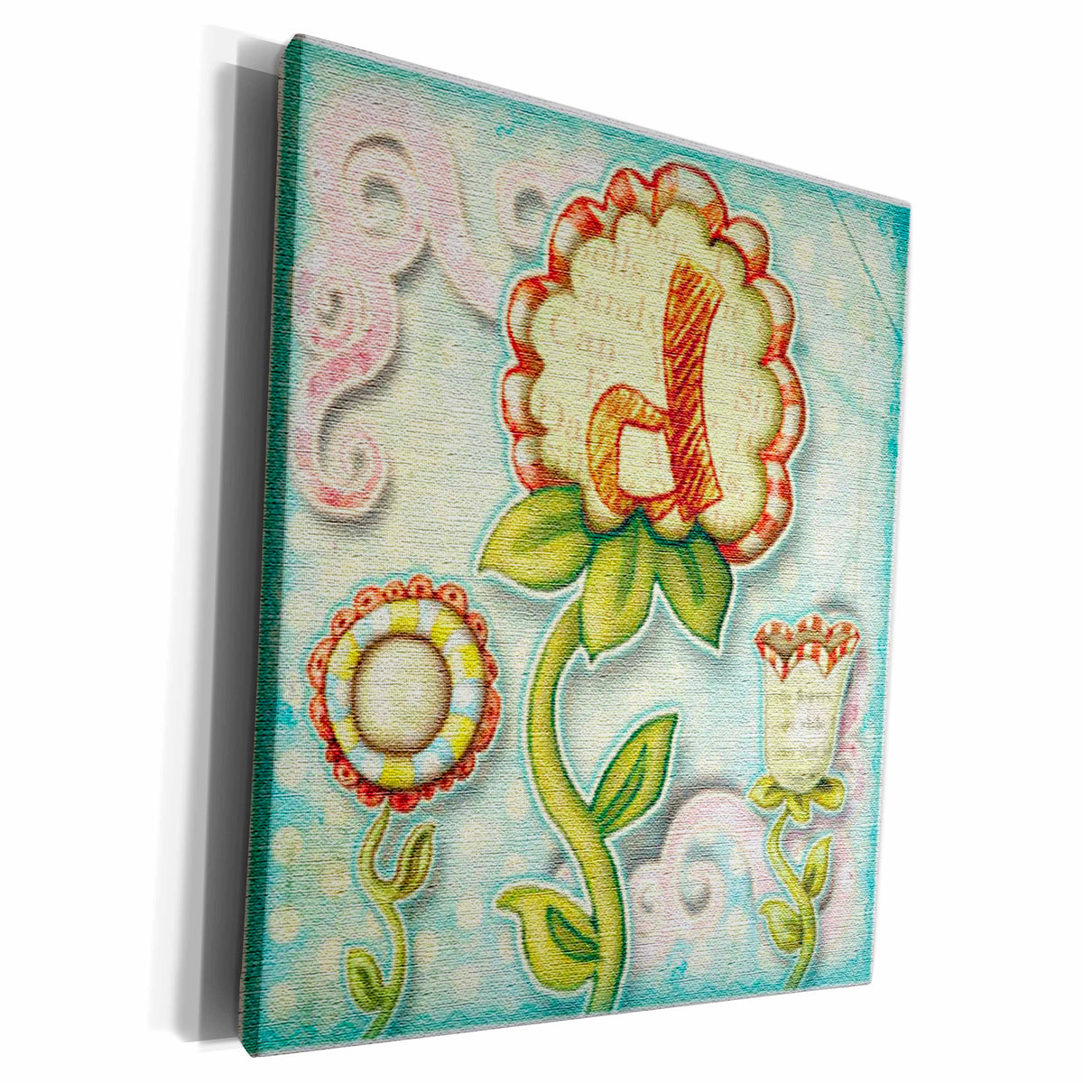 3dRose Cute Quirky Flowers Monogram Letter D - Museum Grade Canvas Wrap (cw_102781)