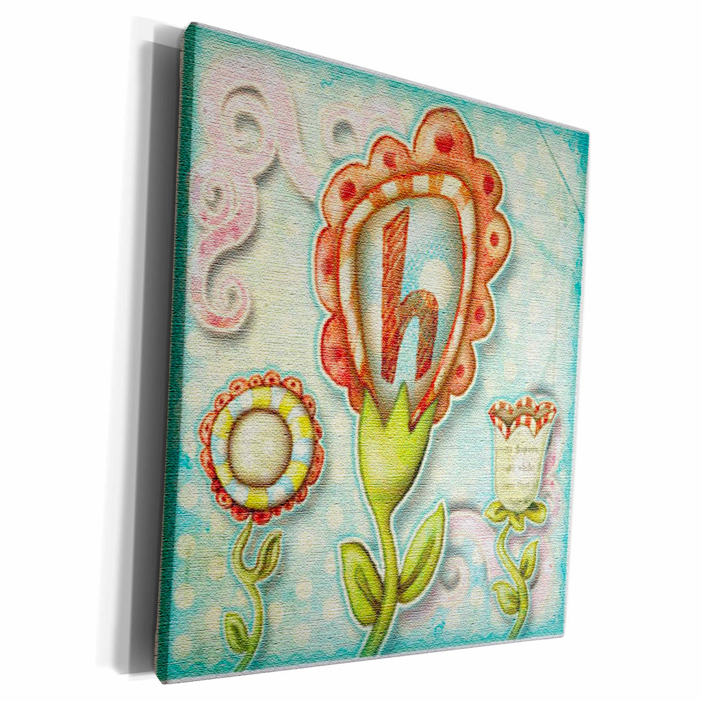 3dRose Cute Quirky Flowers Monogram Letter H - Museum Grade Canvas Wrap (cw_102785)