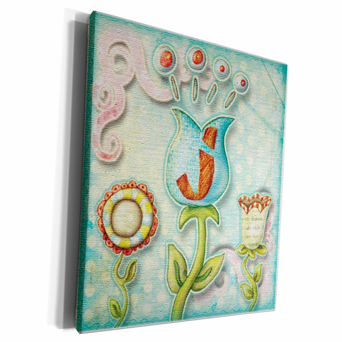 3dRose Cute Quirky Flowers Monogram Letter J - Museum Grade Canvas Wrap (cw_102787)