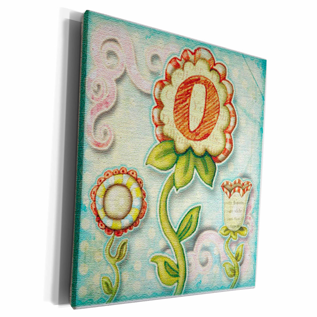 3dRose Cute Quirky Flowers Monogram Letter O - Museum Grade Canvas Wrap (cw_102792)