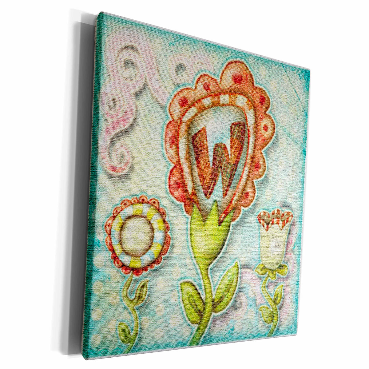 3dRose Cute Quirky Flowers Monogram Letter W - Museum Grade Canvas Wrap (cw_102800)