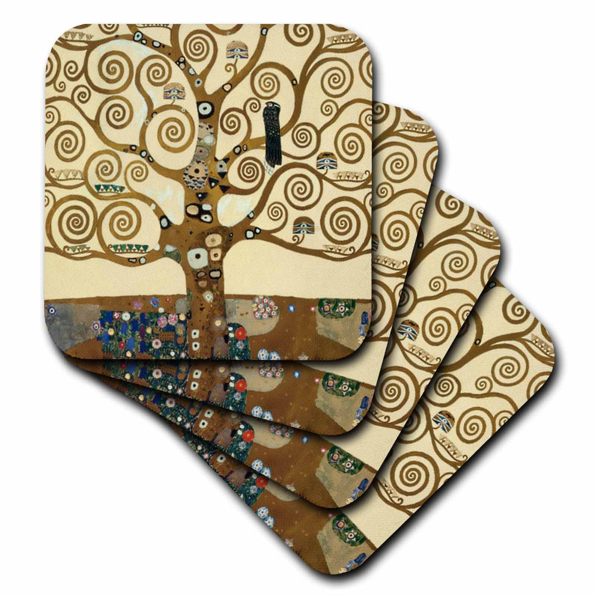 3dRose InspirationzStore Vintage Art - The Tree of Life 1909 by Gustav Klimt - Stylish Swirling Branches - Brown - fine Art Deco Swirls - Coasters (CST_155632)