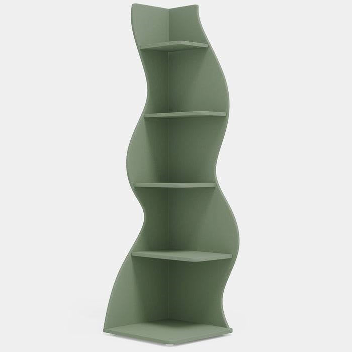 Modern Whimsical 5 Shelf Corner Bookcase in Green Wood Finish