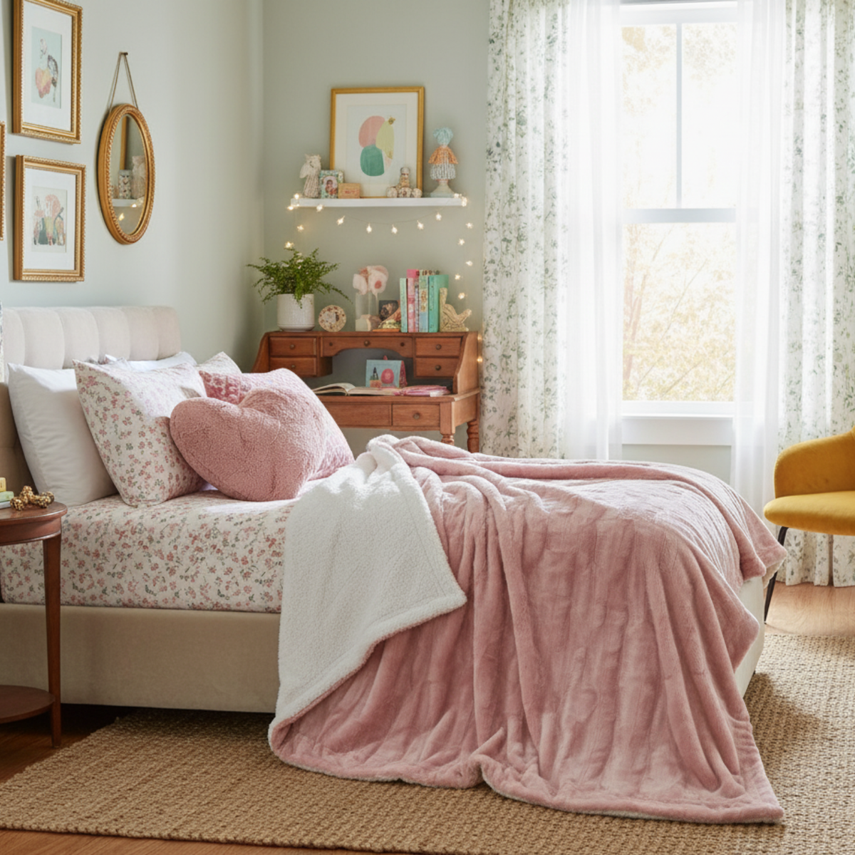 Tache Faux Fur Dusty Rose Gold Pink Throw Blanket (#7)
