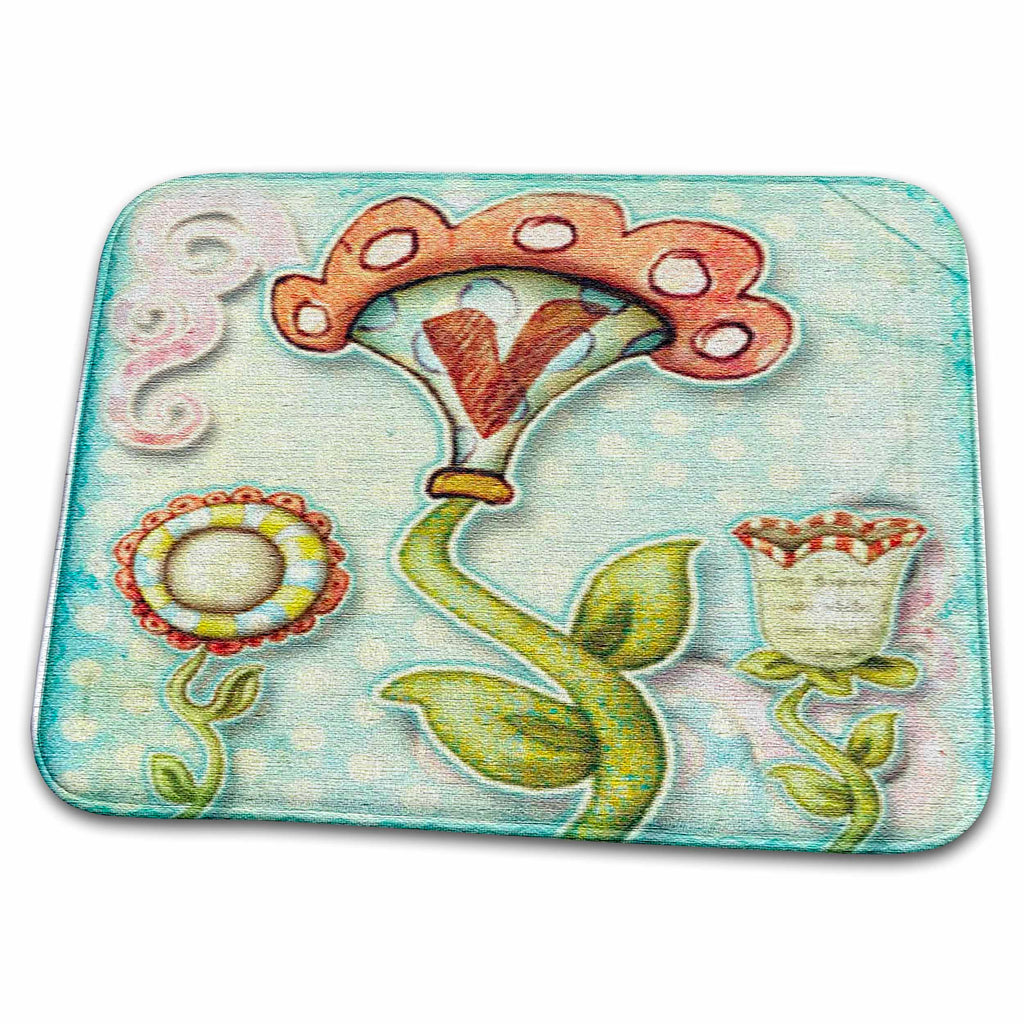 3dRose Cute Quirky Flowers Monogram Letter V - Dish Drying Mats (ddm-102799)
