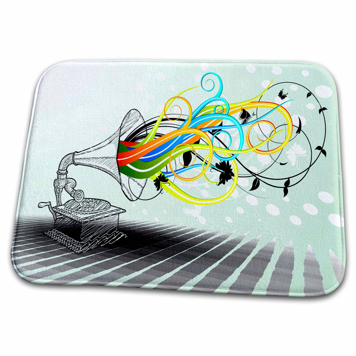 3dRose Vintage Retro Phonograph Record Player Vibrant Color Sound... - Dish Drying Mats (ddm-115375)