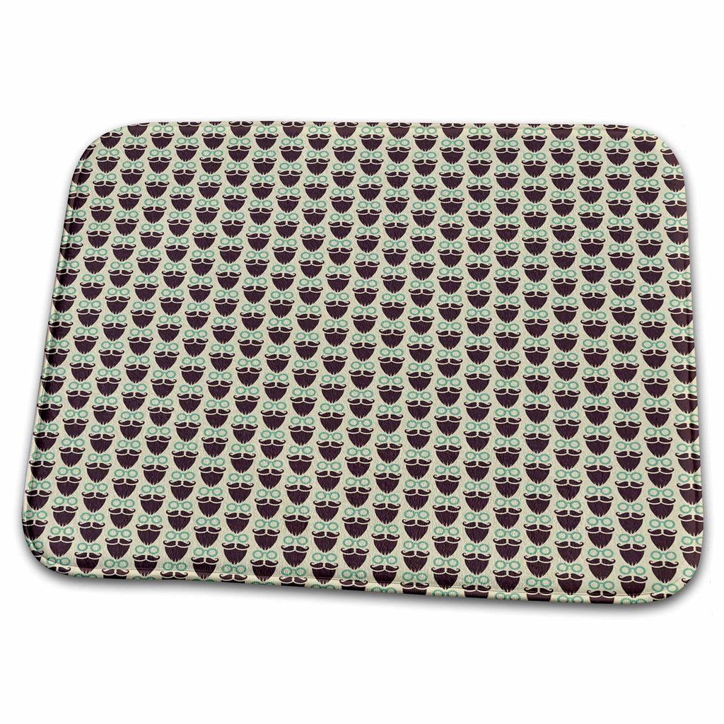Dish Drying Mat - Quirky Mustache, Beard, and Eye Glasses Pattern Patterns