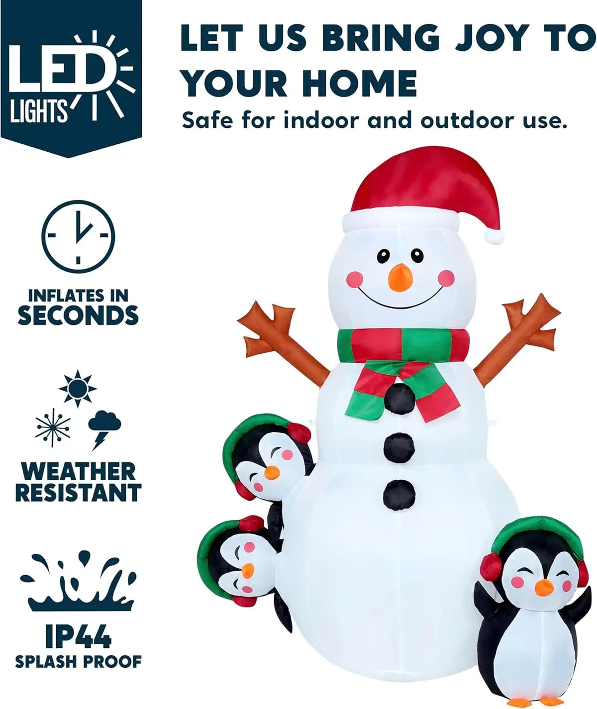 JOYFY 6 FT Christmas Snowman Inflatable Decoration with Build-in Multicolor LEDs Snowman Penguin Blow Up Inflatables for Xmas