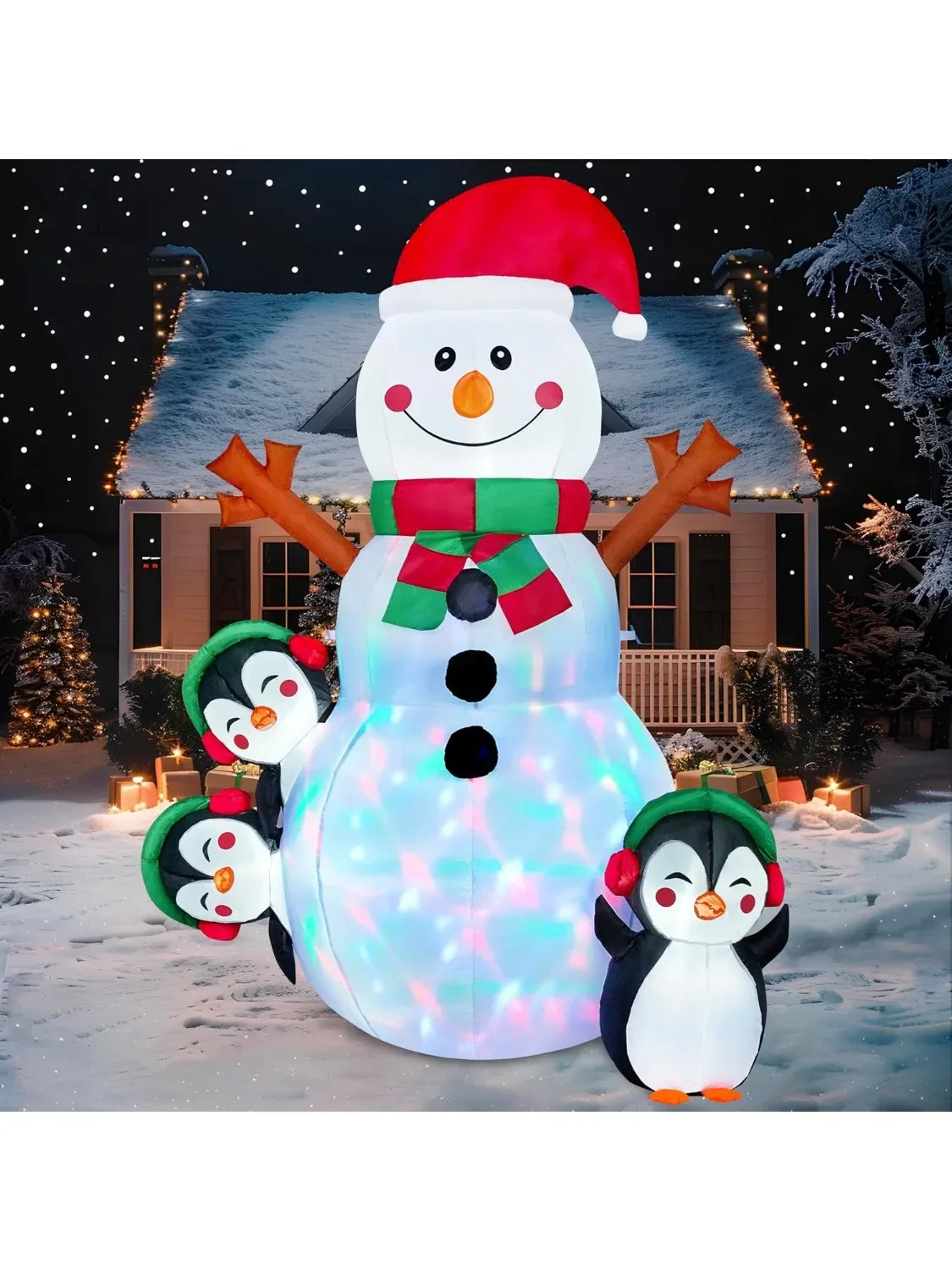 JOYFY 6 FT Christmas Snowman Inflatable Decoration with Build-in Multicolor LEDs Snowman Penguin Blow Up Inflatables for Xmas