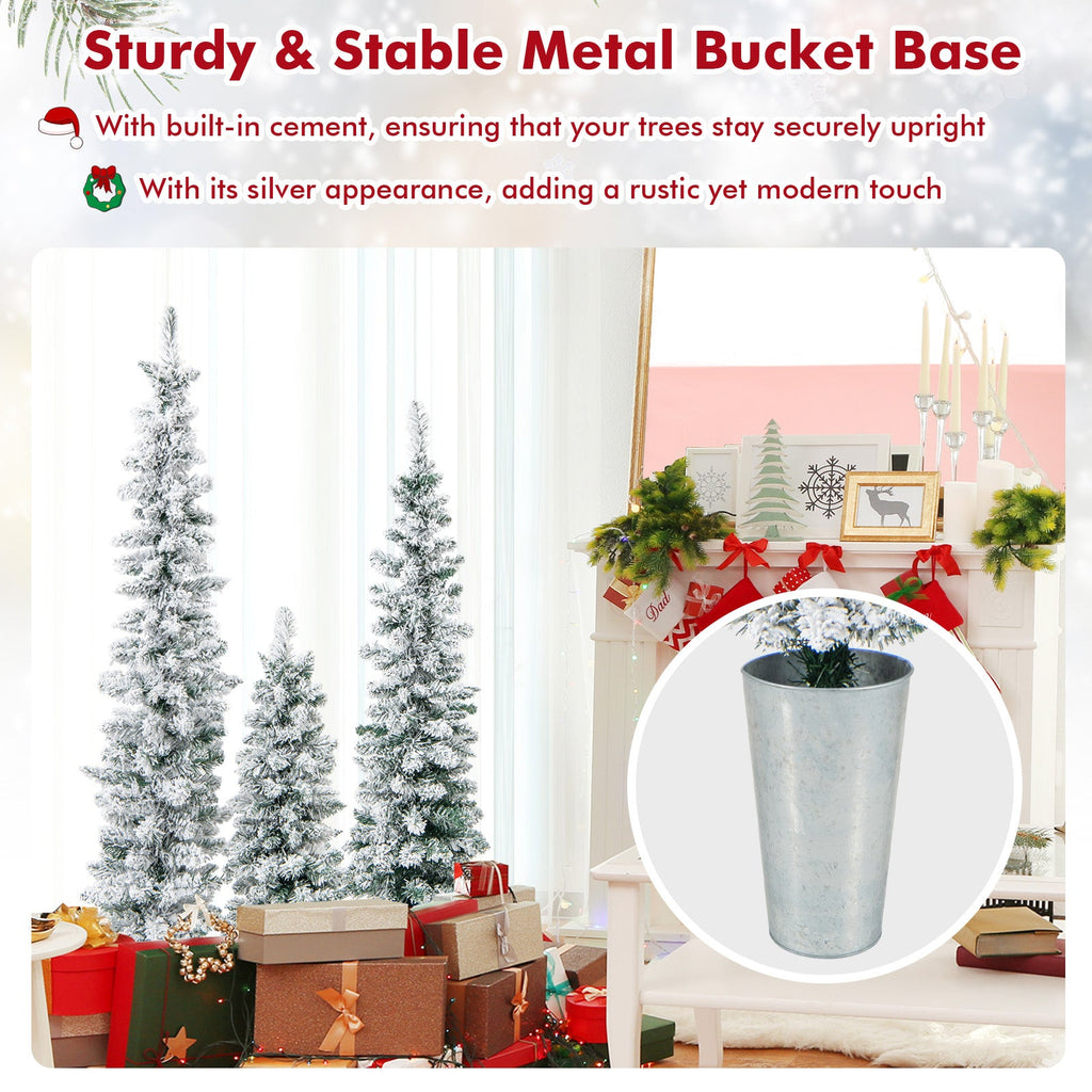 Set of 3 Potted Artificial Christmas Tree Snow-Flocked