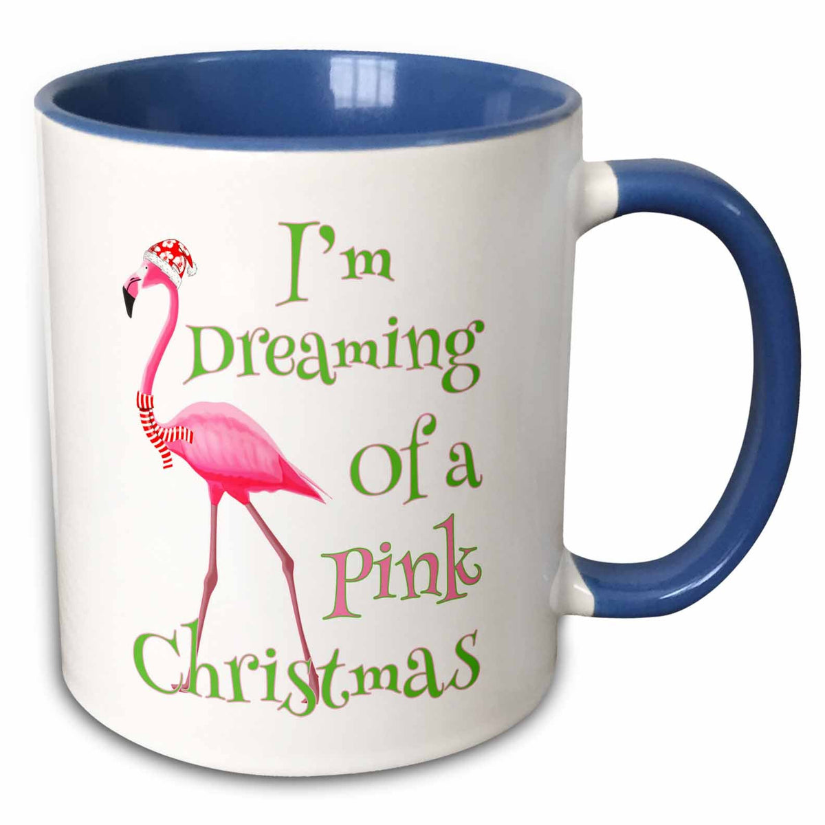 3dRose Im Dreaming of a Pink Christmas beach xmas with pink flamingo - Mugs (mug_300919)