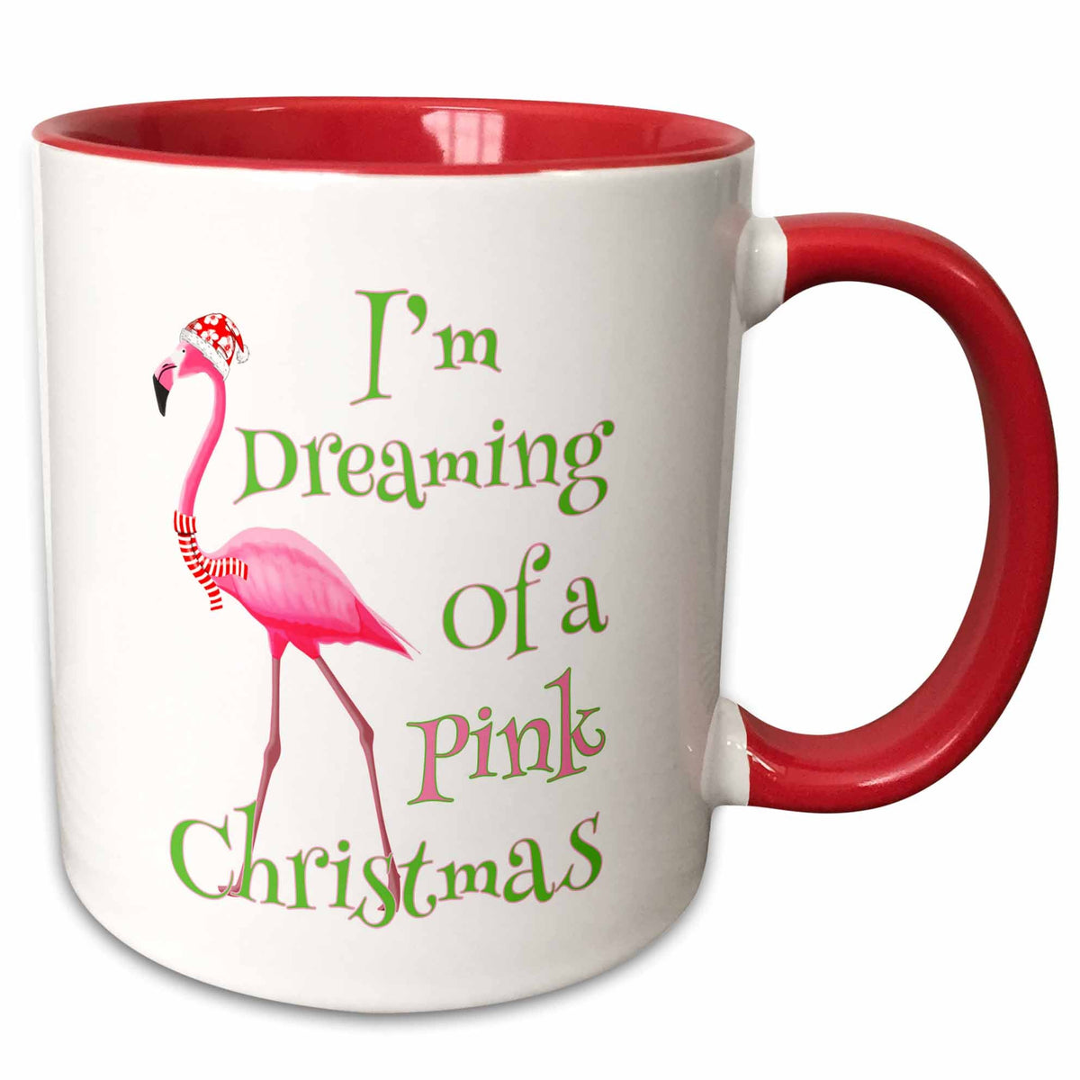 3dRose Im Dreaming of a Pink Christmas beach xmas with pink flamingo - Mugs (mug_300919)