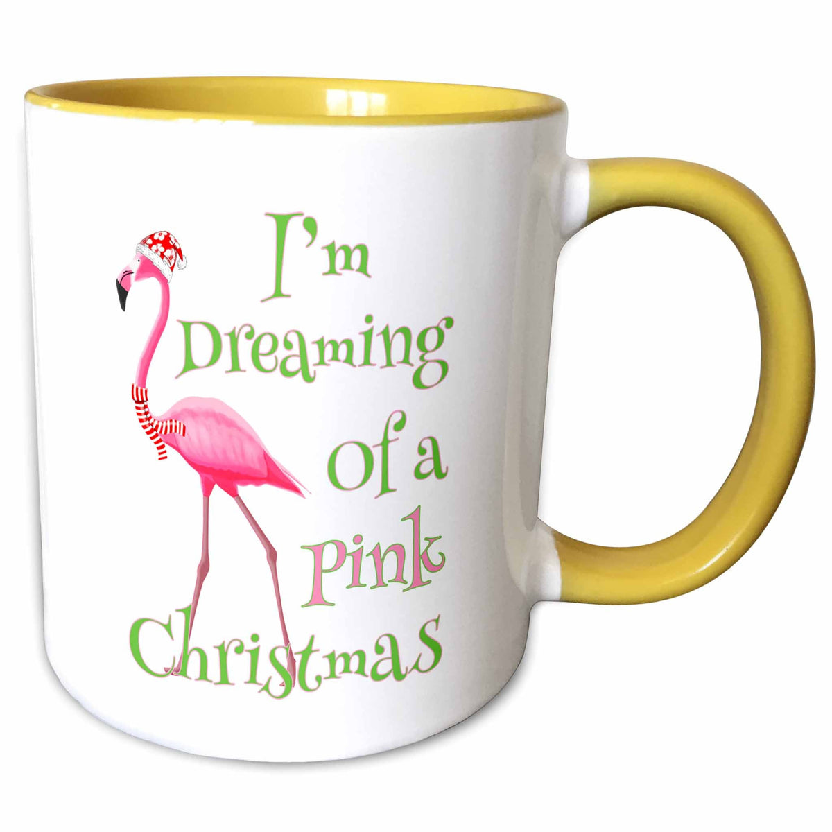 3dRose Im Dreaming of a Pink Christmas beach xmas with pink flamingo - Mugs (mug_300919)
