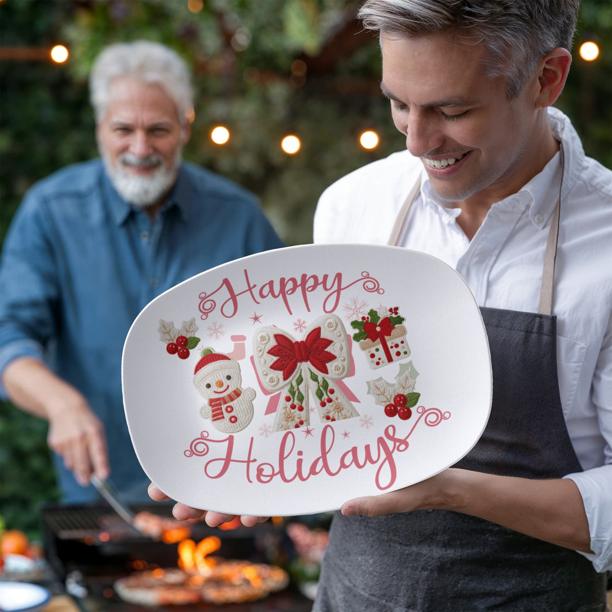 Happy Holidays Faux Yarn Oval Serving Platter