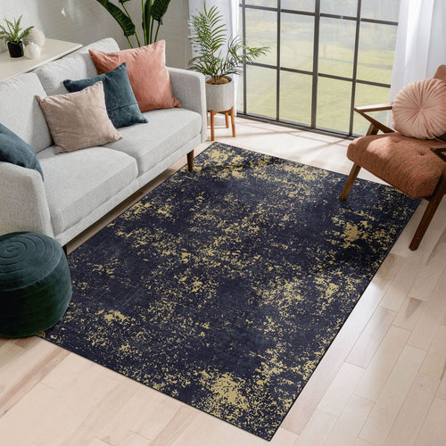 Abstract Washable Area Rug with Stain Resistance - Light Blue, Gray, or Black