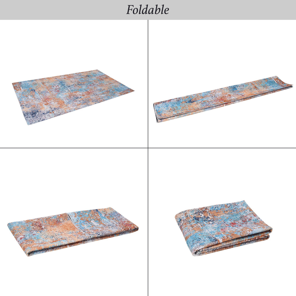 Abstract Washable Area Rug with Stain Resistance - Light Blue, Gray, or Black