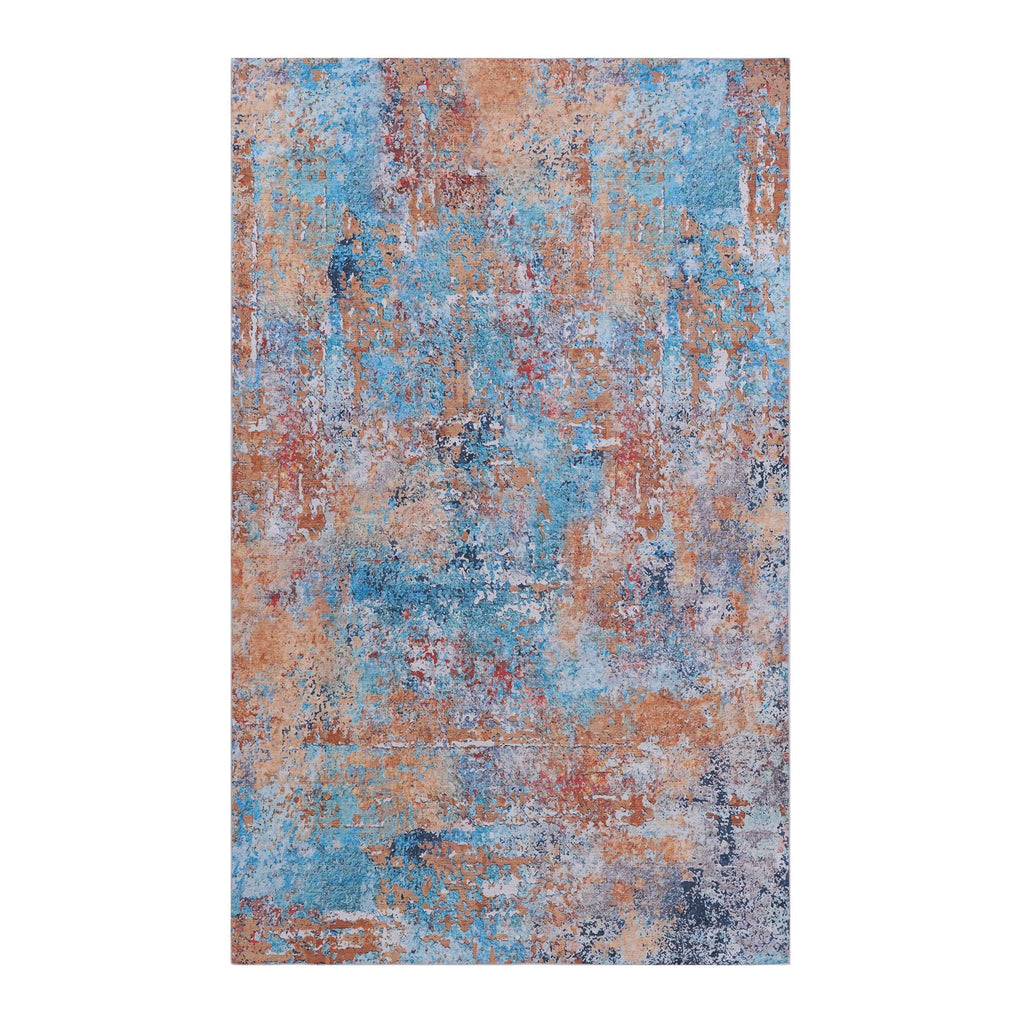 Abstract Washable Area Rug with Stain Resistance - Light Blue, Gray, or Black