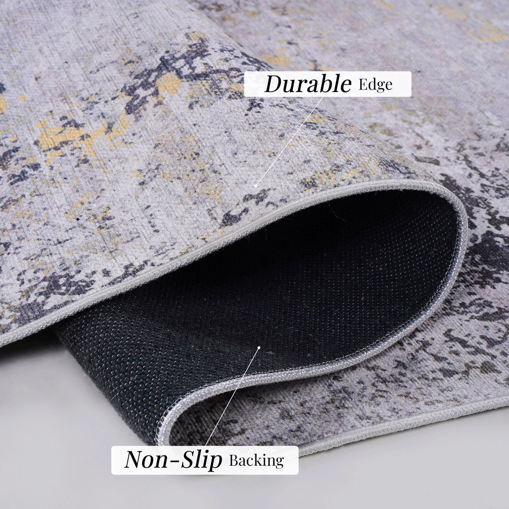 Abstract Washable Area Rug with Stain Resistance - Light Blue, Gray, or Black