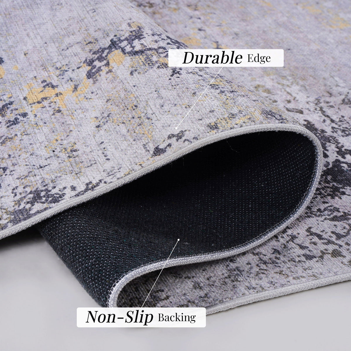 Abstract Washable Area Rug with Stain Resistance - Light Blue, Gray, or Black