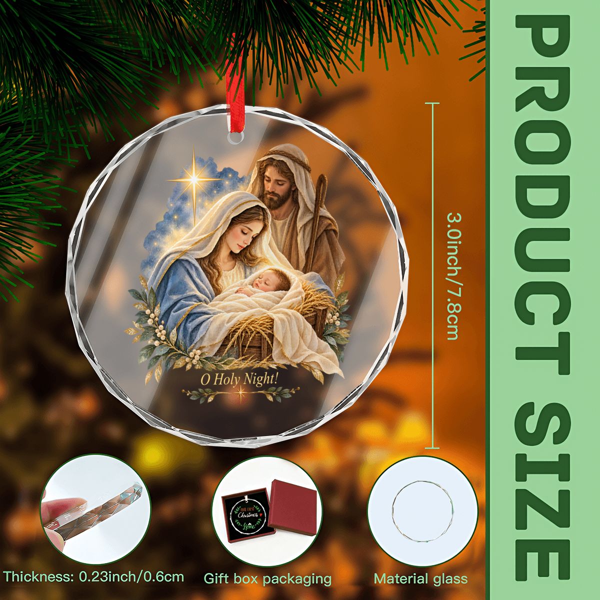 O Holy Night Baby Jesus Round Glass Christmas Ornament