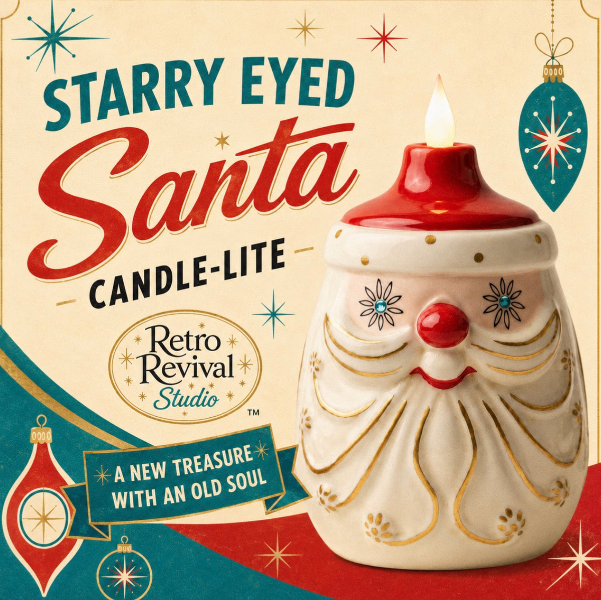 Starry Eyed Santa Candle-Lite | Mid Century Christmas Decor | Vintage Inspired Ceramic Holiday Figurine SHIPS NOV