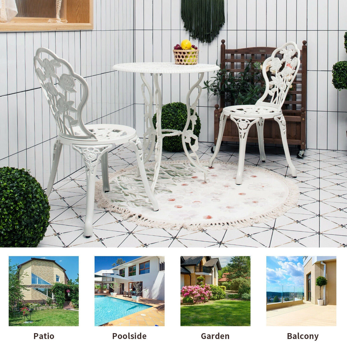 Outdoor Cast Aluminum Patio Furniture Set with Rose Design