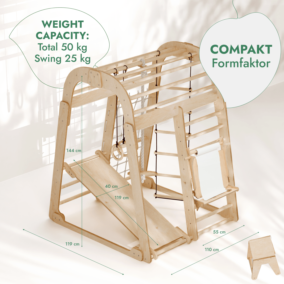 Indoor Playground for Children - 7in1 Playground + Swings Set + Slide Board + Art Set
