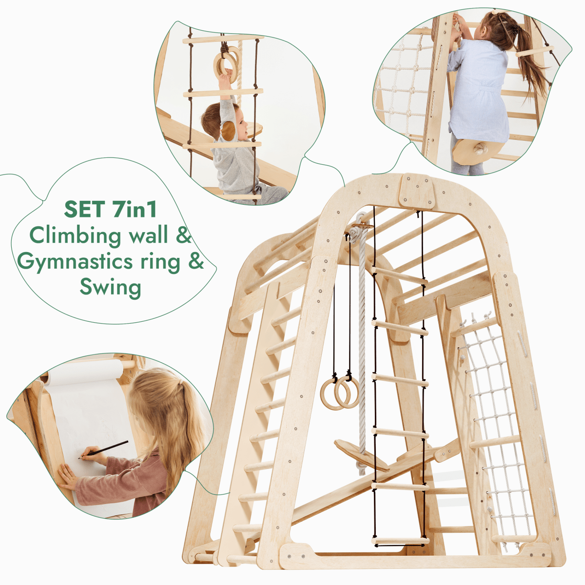 Indoor Playground for Children - 7in1 Playground + Swings Set + Slide Board + Art Set