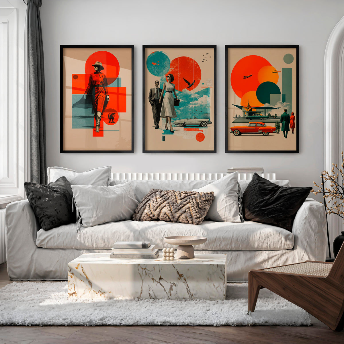 Retro Wall Art with Mid Century Fashion and Vintage Cars