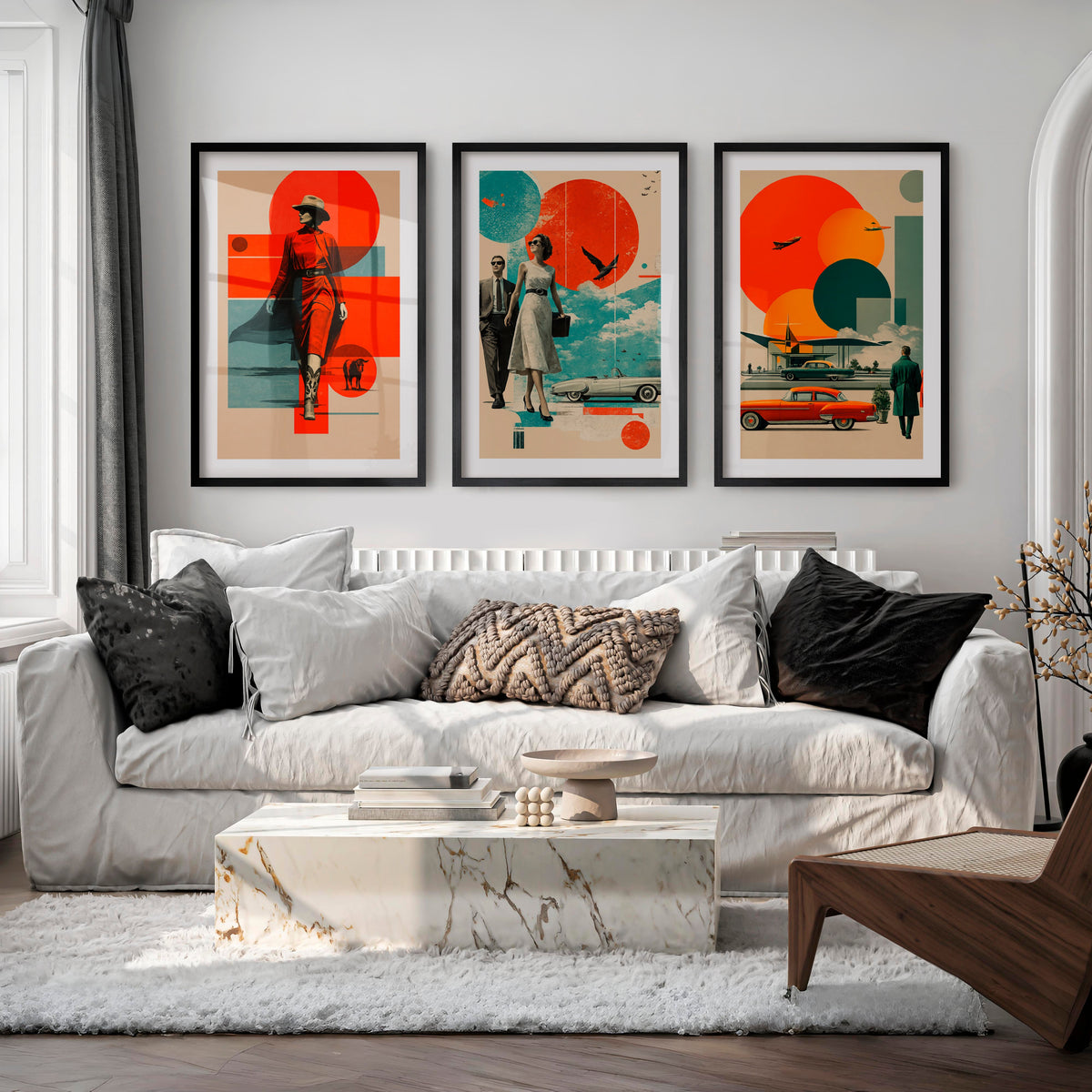 Retro Wall Art with Mid Century Fashion and Vintage Cars
