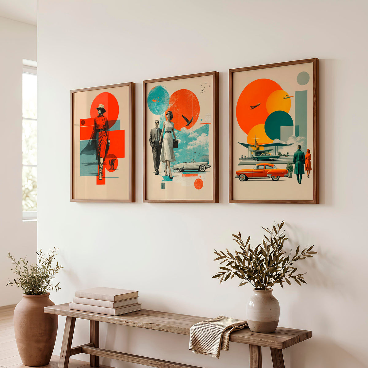 Retro Wall Art with Mid Century Fashion and Vintage Cars