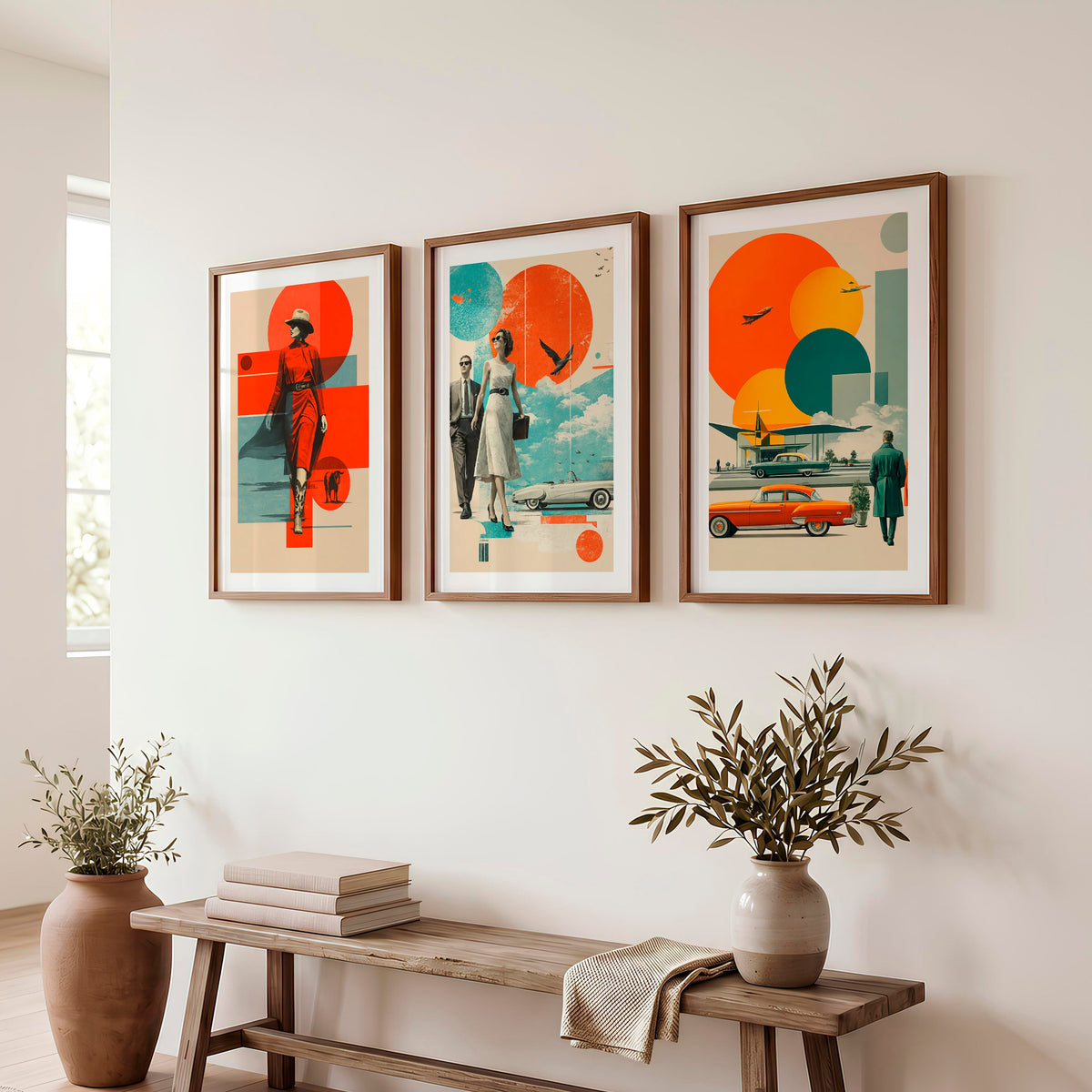 Retro Wall Art with Mid Century Fashion and Vintage Cars