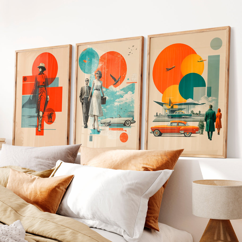 Retro Wall Art with Mid Century Fashion and Vintage Cars