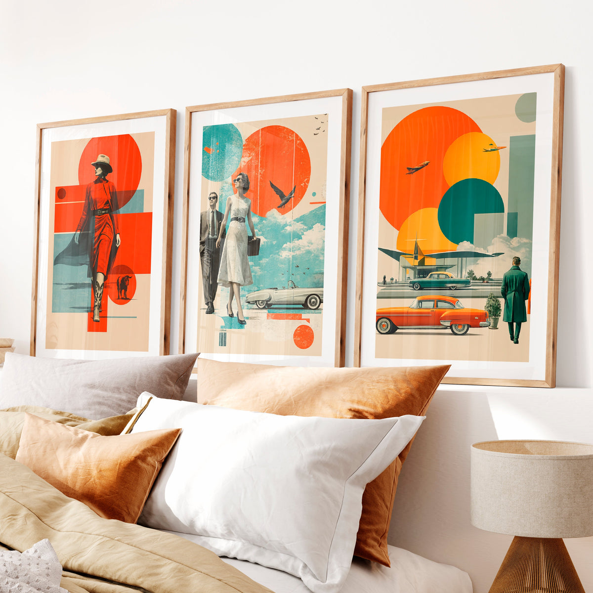 Retro Wall Art with Mid Century Fashion and Vintage Cars