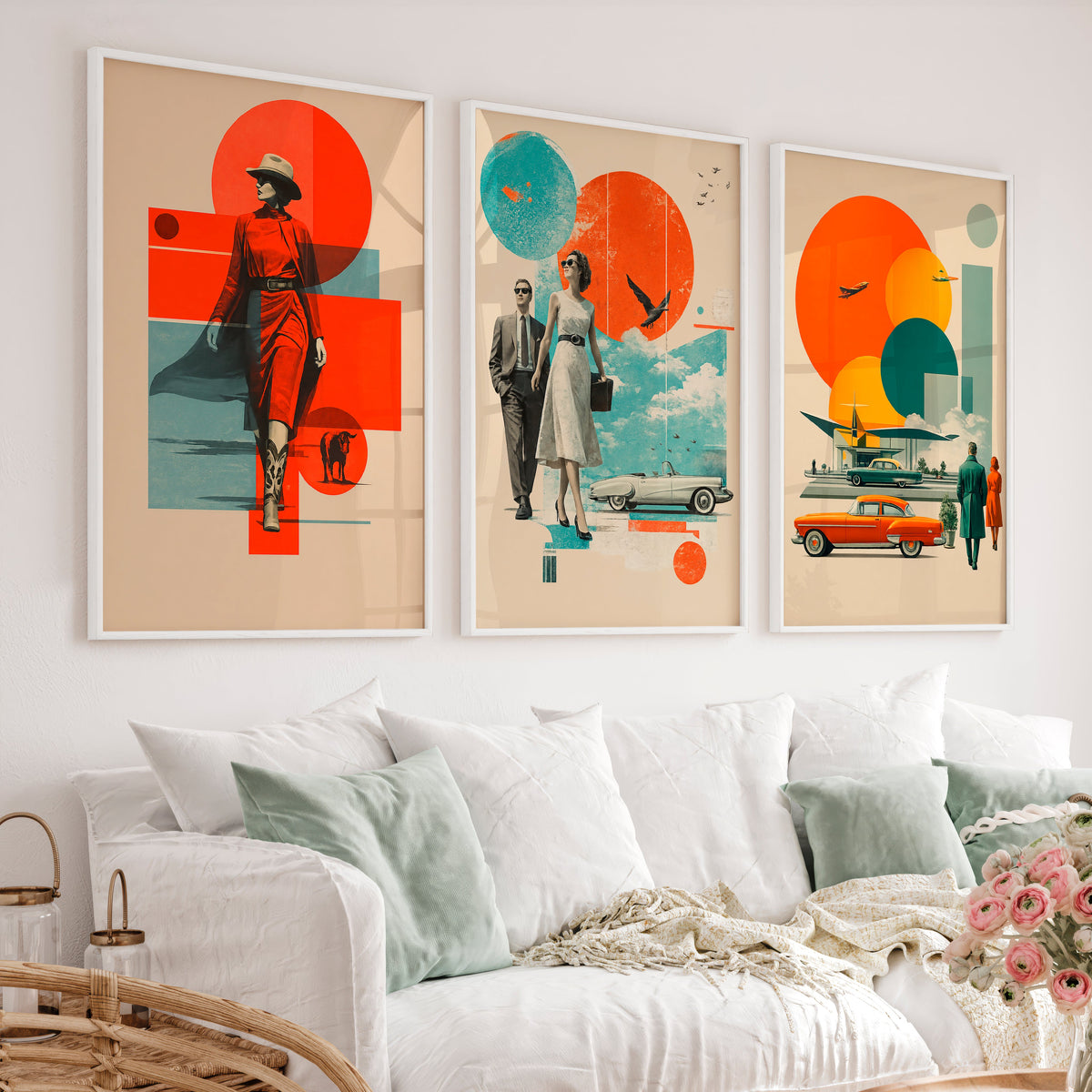 Retro Wall Art with Mid Century Fashion and Vintage Cars