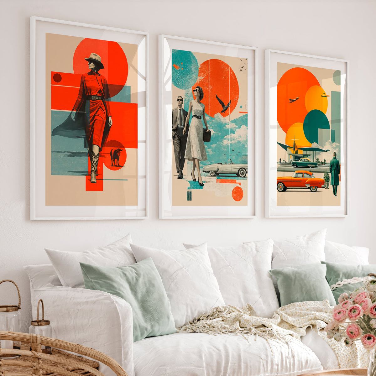 Retro Wall Art with Mid Century Fashion and Vintage Cars