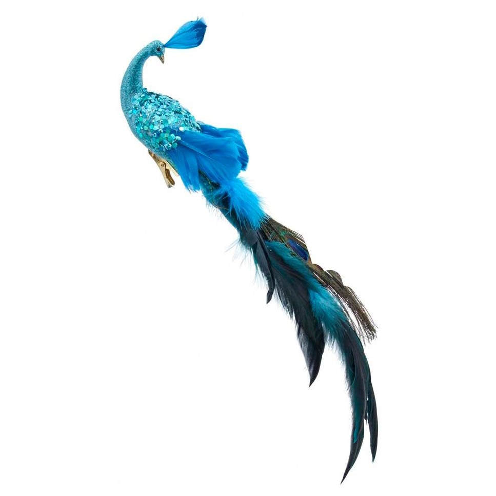 Feather Peacock Clip-On Ornament - Blue